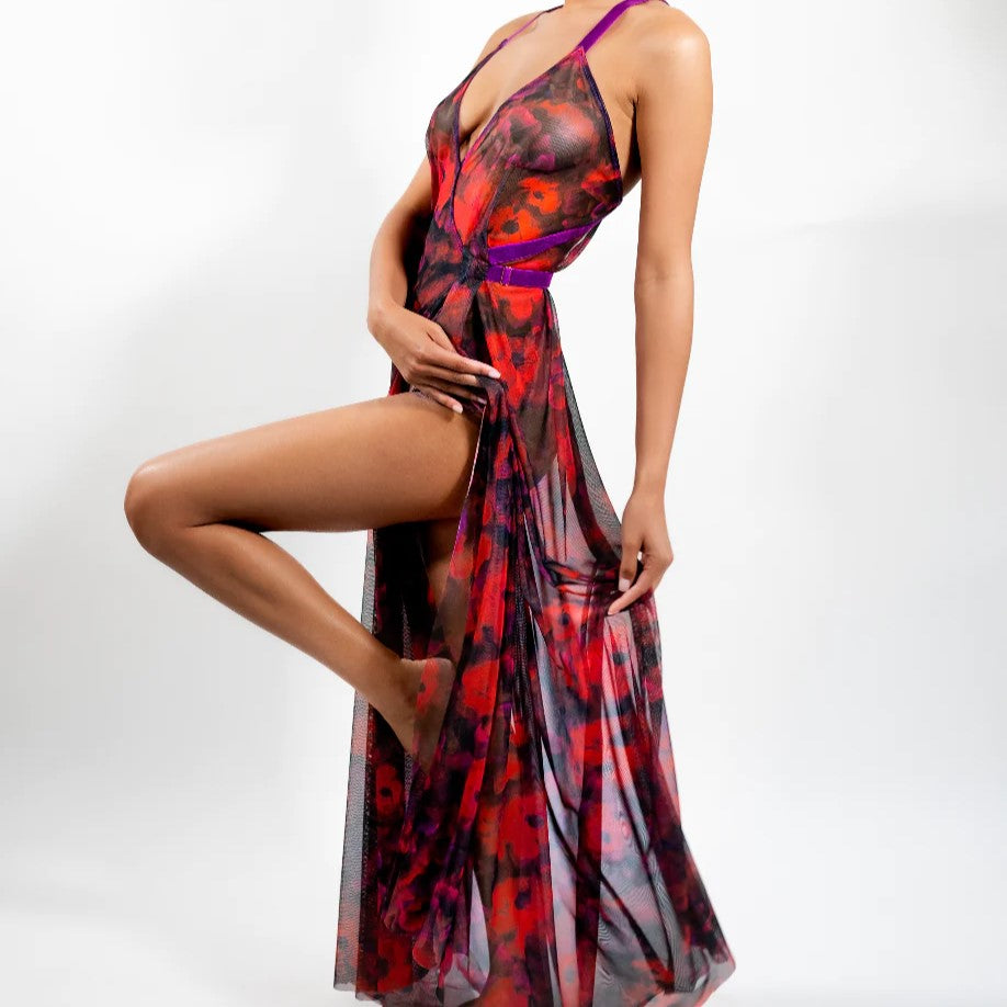 Carol Coelho Poppy Printed Tulle Gown