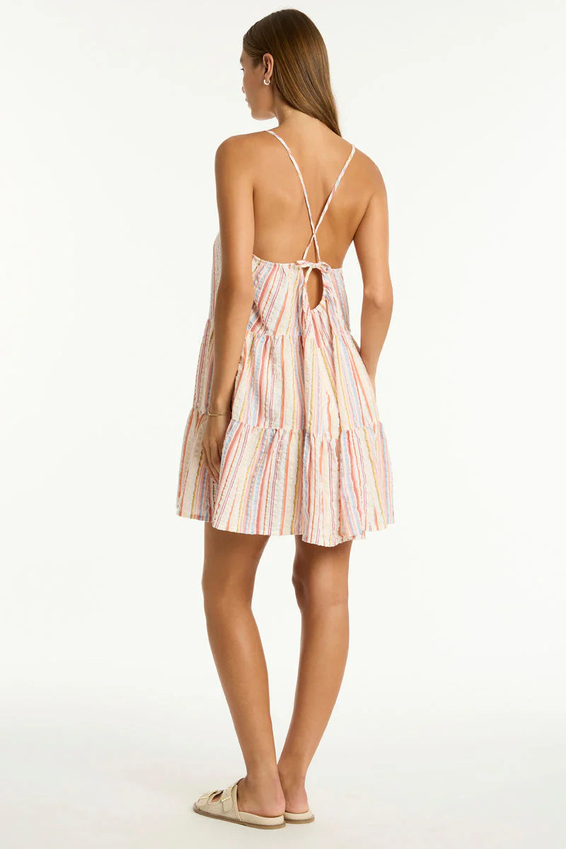 Boho Stripe Tie Back Short Sundress