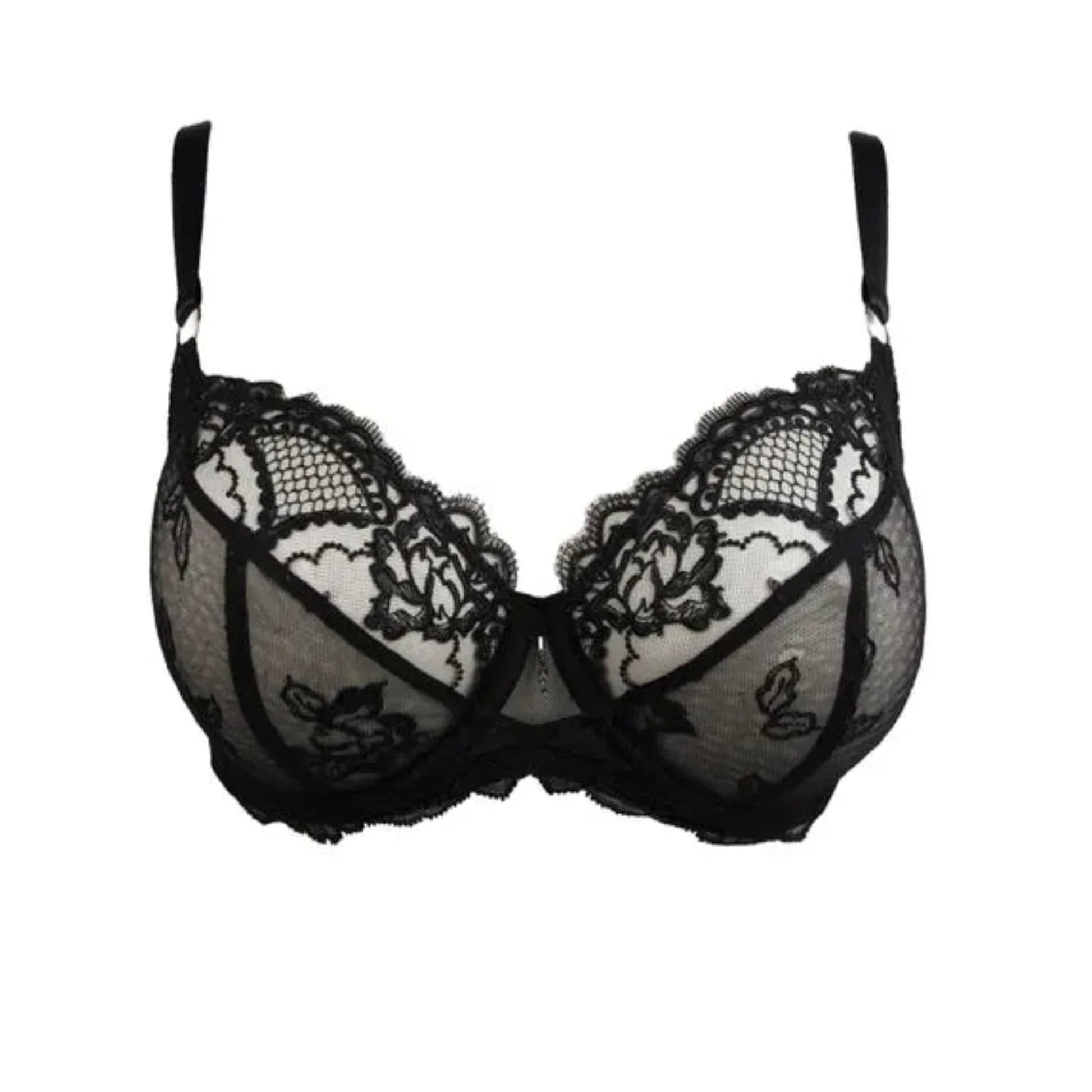 Underwired triangle bra in delicate Calais Leavers lace. Lise Charmel